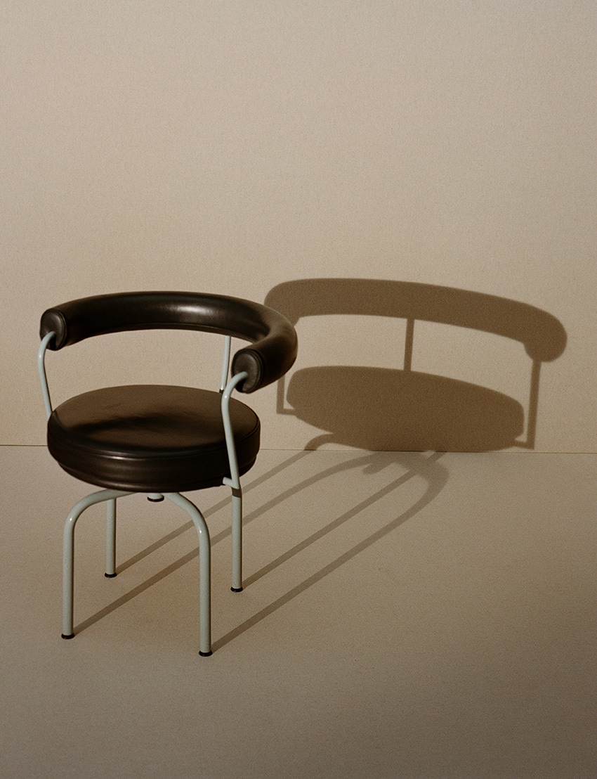 LC7 Armchair designed by Charlotte Perriand in 1927, within the collection co-signed by Le Corbusier, Pierre Jeanneret and Charlotte Perriand LC7 Armchair designed by Charlotte Perriand in 1927, within the collection co-signed by Le Corbusier, Pierre Jeanneret and Charlotte Perriand
